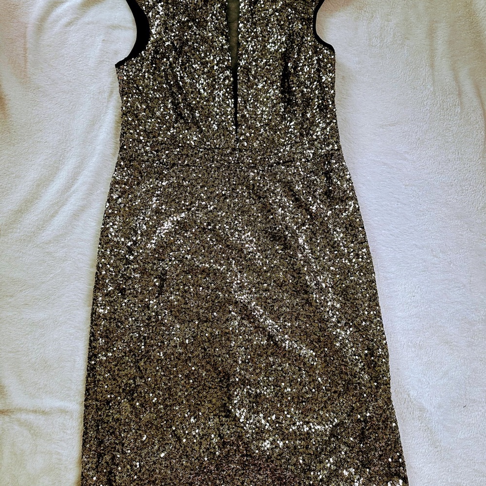 Nicole Miller Gold Sequin Backless Dress